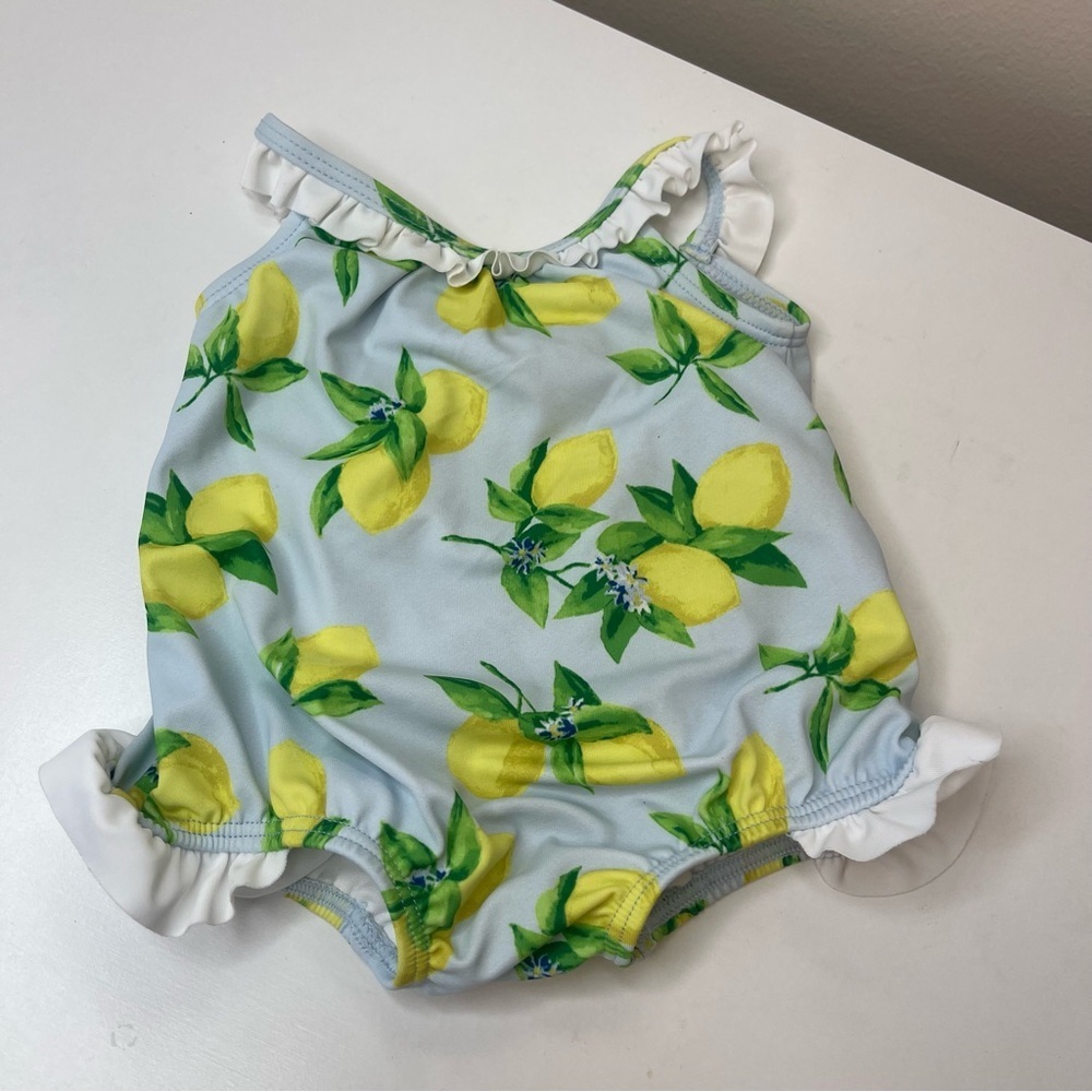 Janie and Jack Lemons 1 Pc swimsuit, Ruffles‎ & Bow on Back sz 3-6 Month